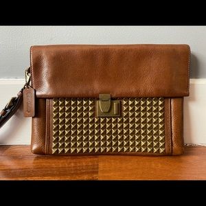 COACH Legacy Brass Studded Large Leather Clutch